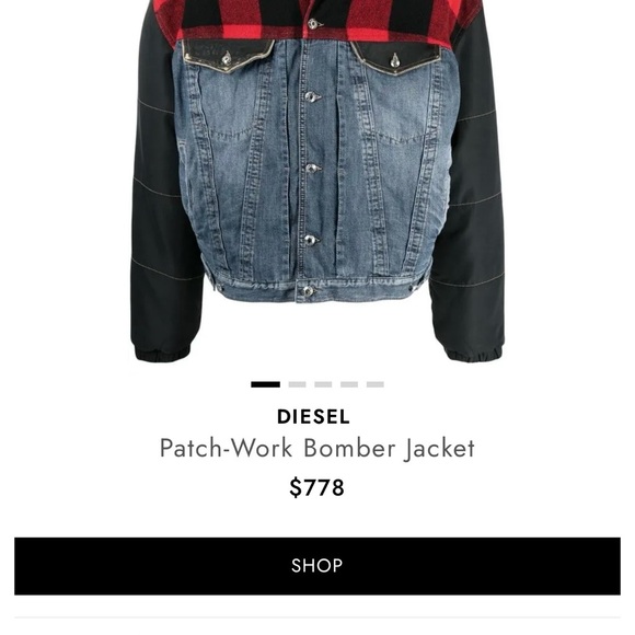 Diesel Red Plaid and Denim Men's Jacket - Picture 5 of 5